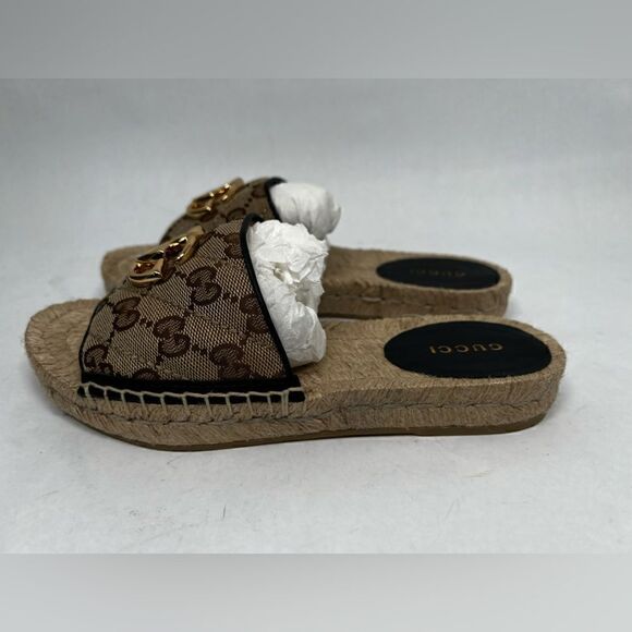 AUTHENTIC GUCCI GG MATELASSE CANVAS ESPADRILLE SANDAL size 34.5 US 4.5 - Picture 3 of 14